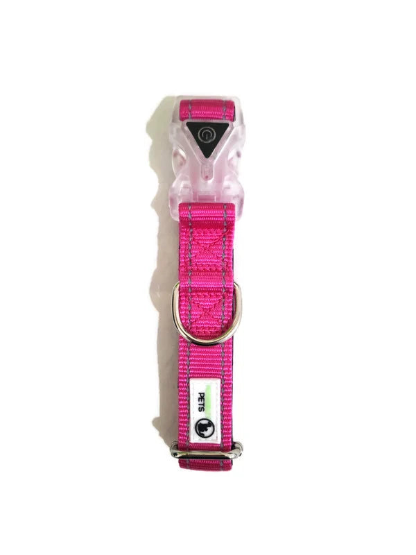 Nylon Reflective Stitching Padded Dog Collar w/ LED Light Buckle