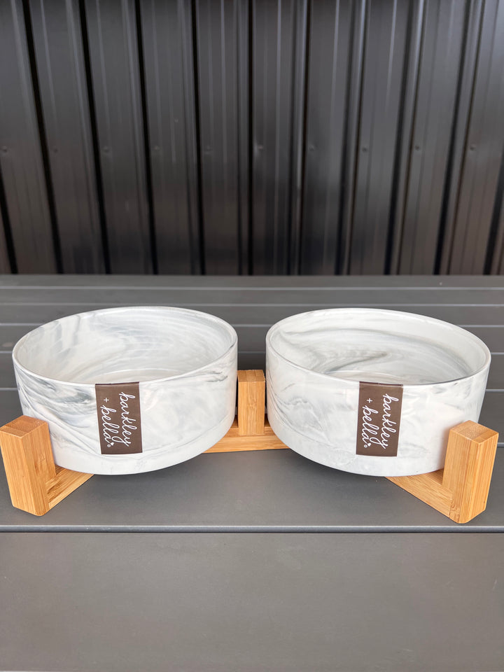 Zen Ceramic Double Stand & Bowls 850ml White Marble
