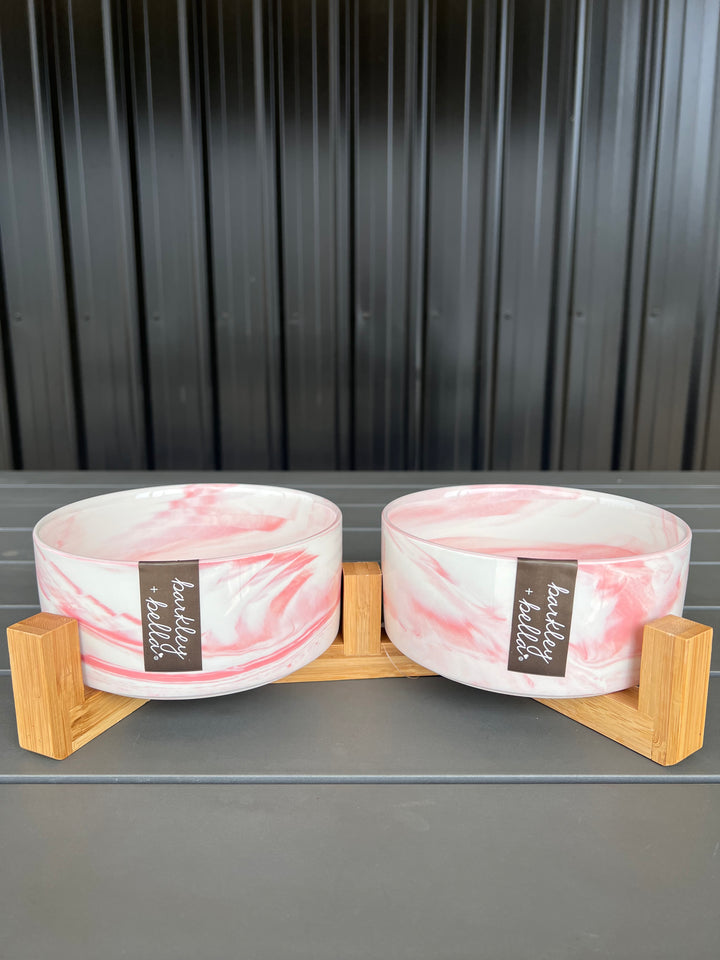 Zen Ceramic Double Stand & Bowls 850ml Pink Marble