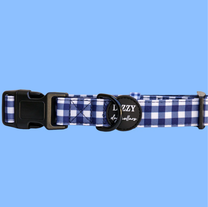 Navy Gingham Canvas & Neoprene Dog Collar