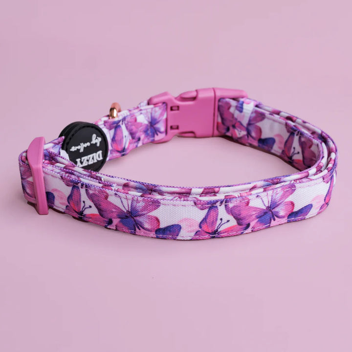 Candy Sky Butterfly Pink Canvas & Neoprene Dog Collar